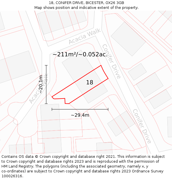 18, CONIFER DRIVE, BICESTER, OX26 3GB: Plot and title map