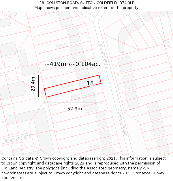 18, CONISTON ROAD, SUTTON COLDFIELD, B74 3LE: Plot and title map