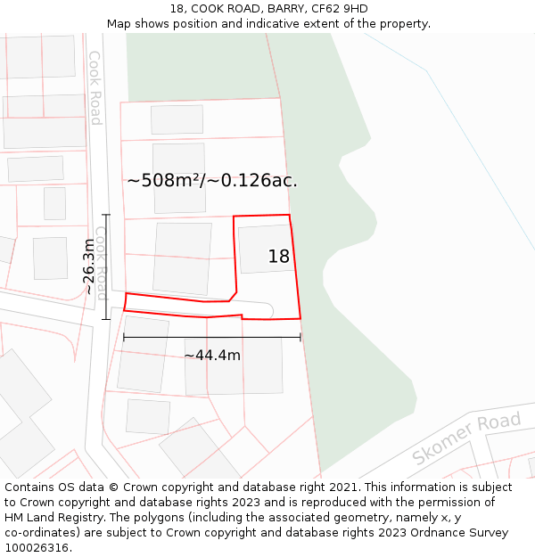 18, COOK ROAD, BARRY, CF62 9HD: Plot and title map