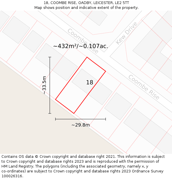 18, COOMBE RISE, OADBY, LEICESTER, LE2 5TT: Plot and title map