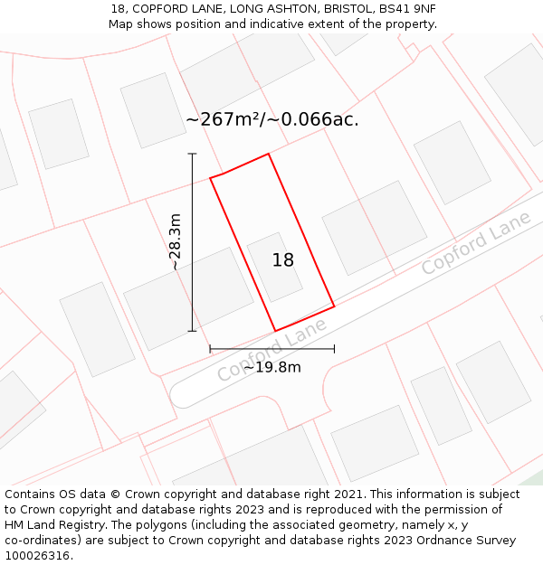 18, COPFORD LANE, LONG ASHTON, BRISTOL, BS41 9NF: Plot and title map