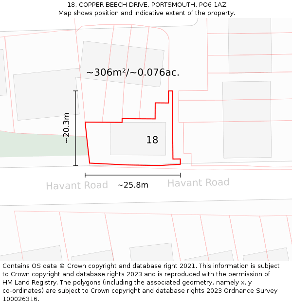 18, COPPER BEECH DRIVE, PORTSMOUTH, PO6 1AZ: Plot and title map