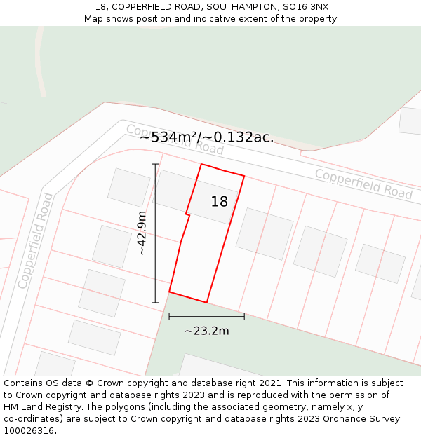 18, COPPERFIELD ROAD, SOUTHAMPTON, SO16 3NX: Plot and title map