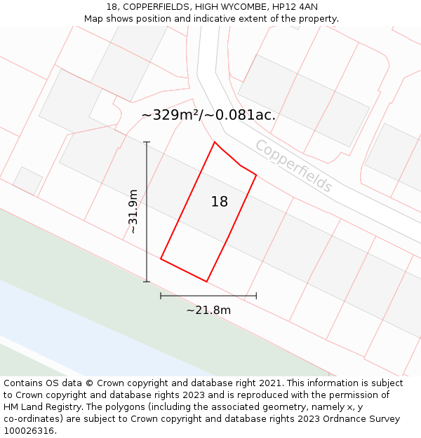 18, COPPERFIELDS, HIGH WYCOMBE, HP12 4AN: Plot and title map