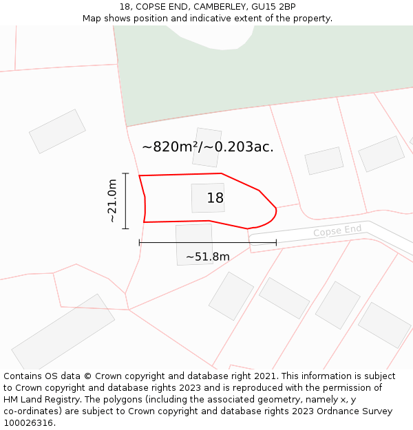 18, COPSE END, CAMBERLEY, GU15 2BP: Plot and title map
