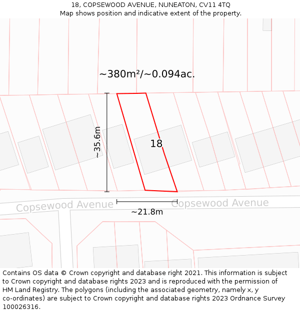 18, COPSEWOOD AVENUE, NUNEATON, CV11 4TQ: Plot and title map