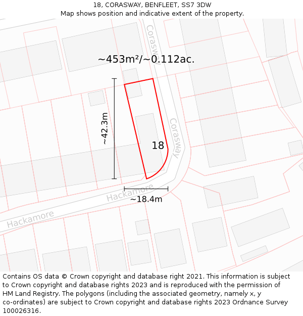 18, CORASWAY, BENFLEET, SS7 3DW: Plot and title map