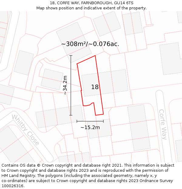 18, CORFE WAY, FARNBOROUGH, GU14 6TS: Plot and title map