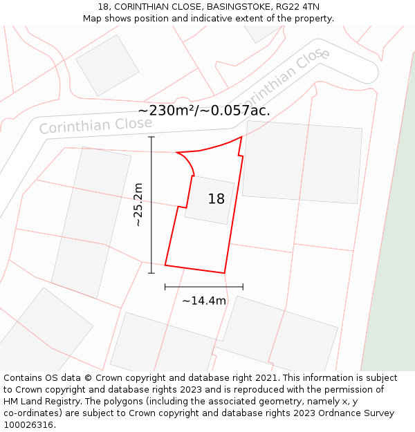 18, CORINTHIAN CLOSE, BASINGSTOKE, RG22 4TN: Plot and title map