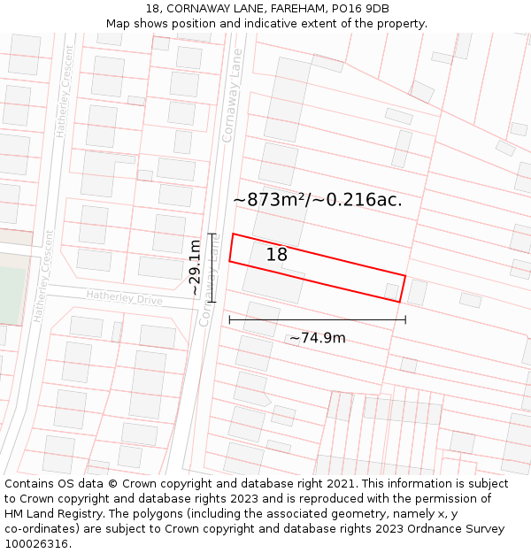 18, CORNAWAY LANE, FAREHAM, PO16 9DB: Plot and title map