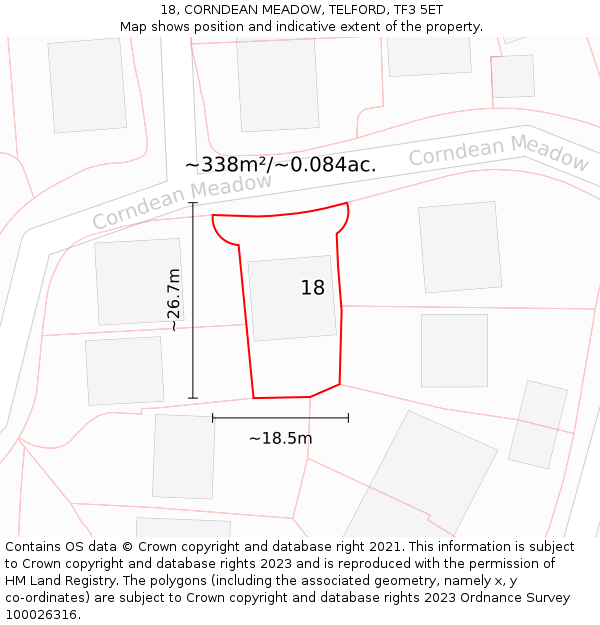 18, CORNDEAN MEADOW, TELFORD, TF3 5ET: Plot and title map