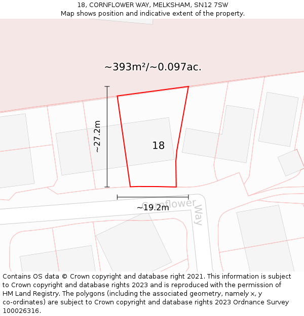 18, CORNFLOWER WAY, MELKSHAM, SN12 7SW: Plot and title map
