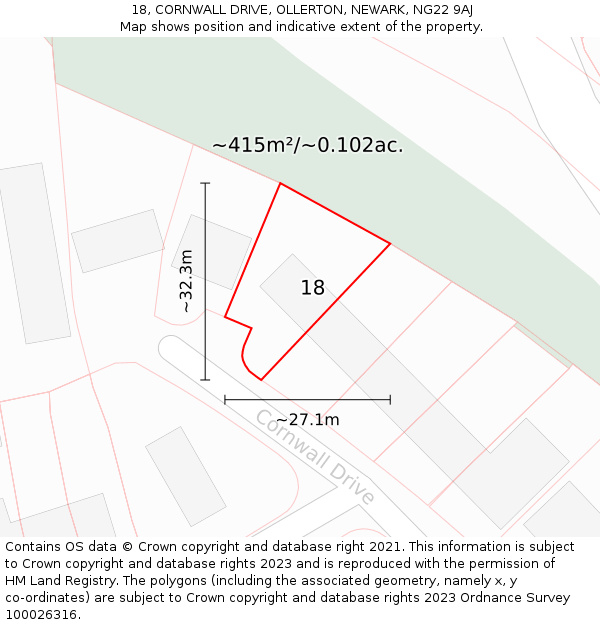 18, CORNWALL DRIVE, OLLERTON, NEWARK, NG22 9AJ: Plot and title map