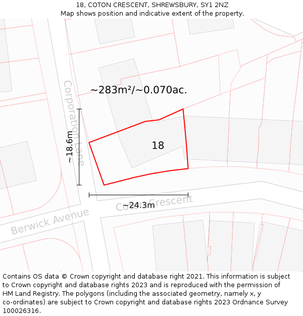 18, COTON CRESCENT, SHREWSBURY, SY1 2NZ: Plot and title map