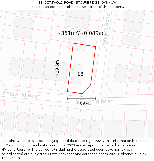 18, COTSWOLD ROAD, STOURBRIDGE, DY8 4UW: Plot and title map