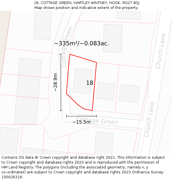 18, COTTAGE GREEN, HARTLEY WINTNEY, HOOK, RG27 8DJ: Plot and title map