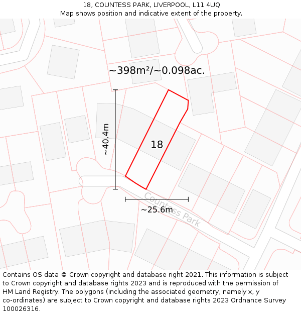 18, COUNTESS PARK, LIVERPOOL, L11 4UQ: Plot and title map