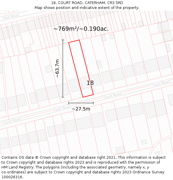 18, COURT ROAD, CATERHAM, CR3 5RD: Plot and title map