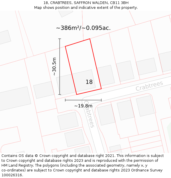 18, CRABTREES, SAFFRON WALDEN, CB11 3BH: Plot and title map