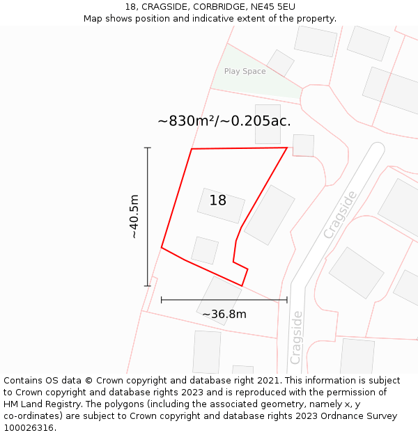 18, CRAGSIDE, CORBRIDGE, NE45 5EU: Plot and title map
