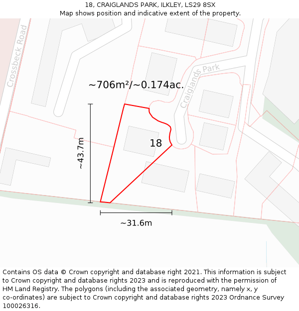 18, CRAIGLANDS PARK, ILKLEY, LS29 8SX: Plot and title map