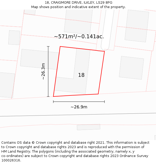 18, CRAIGMORE DRIVE, ILKLEY, LS29 8PG: Plot and title map