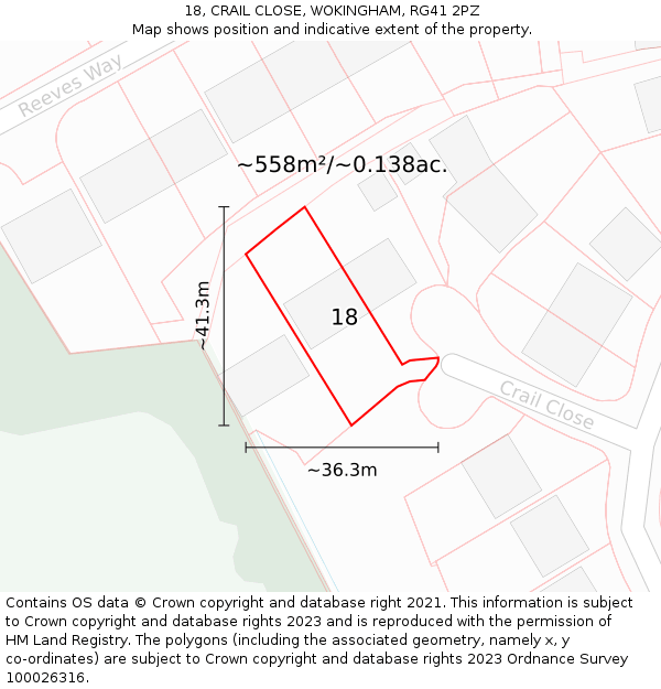 18, CRAIL CLOSE, WOKINGHAM, RG41 2PZ: Plot and title map