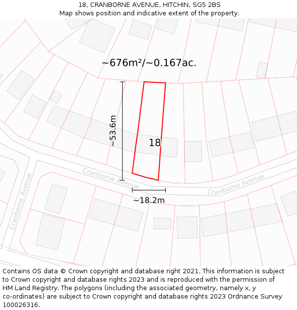 18, CRANBORNE AVENUE, HITCHIN, SG5 2BS: Plot and title map