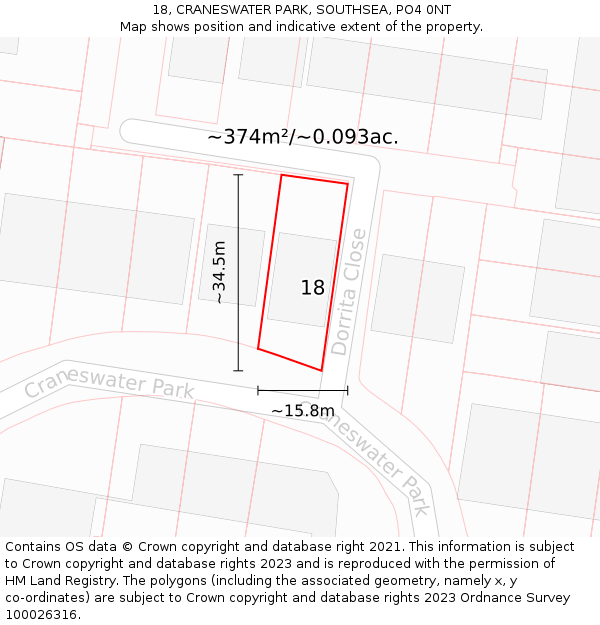 18, CRANESWATER PARK, SOUTHSEA, PO4 0NT: Plot and title map