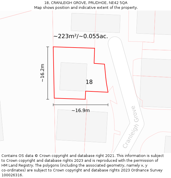 18, CRANLEIGH GROVE, PRUDHOE, NE42 5QA: Plot and title map