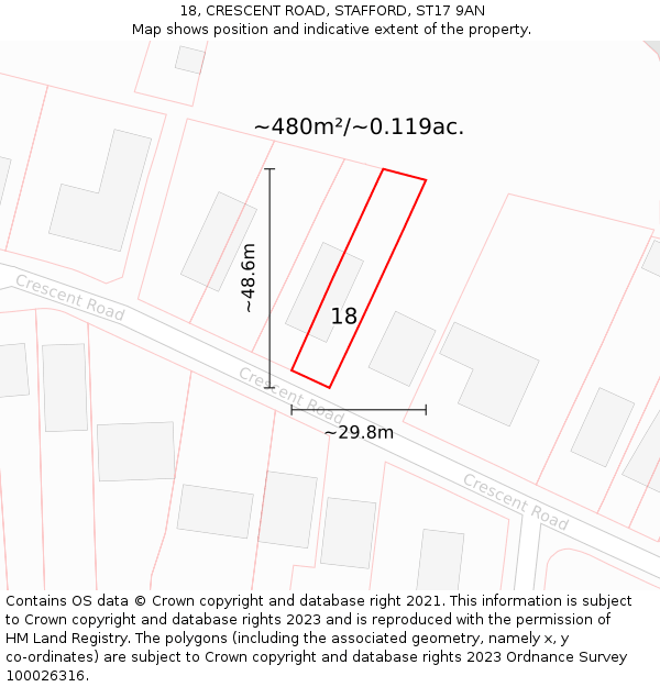 18, CRESCENT ROAD, STAFFORD, ST17 9AN: Plot and title map