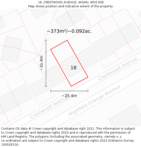 18, CRESTWOOD AVENUE, WIGAN, WN3 6SE: Plot and title map