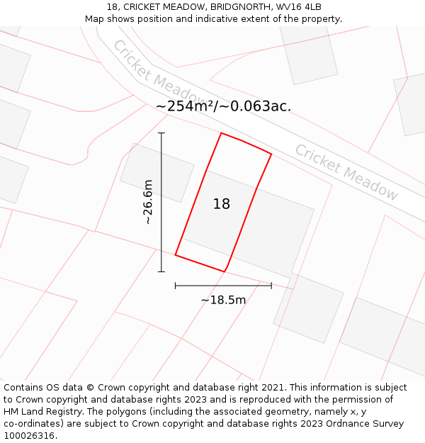 18, CRICKET MEADOW, BRIDGNORTH, WV16 4LB: Plot and title map