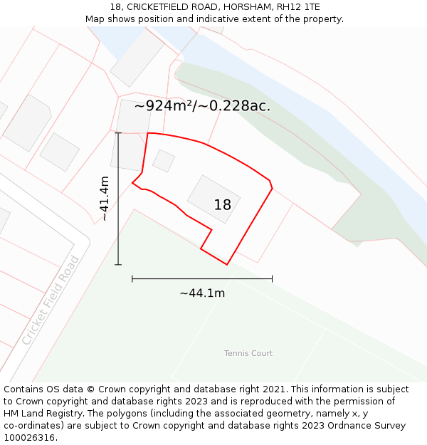 18, CRICKETFIELD ROAD, HORSHAM, RH12 1TE: Plot and title map