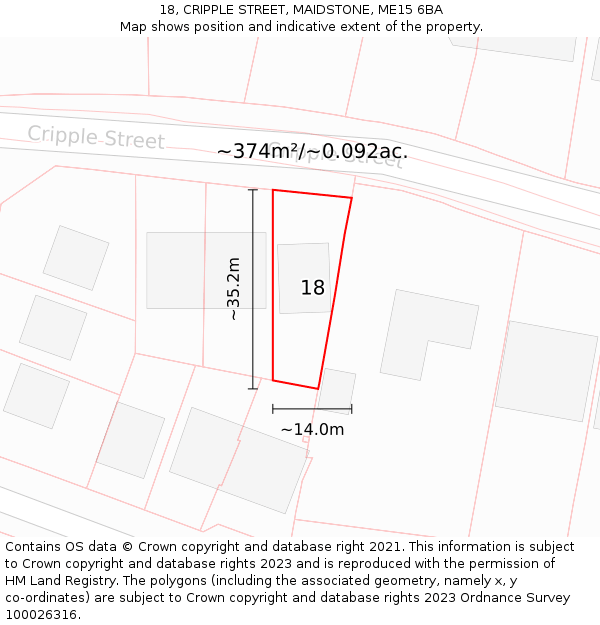 18, CRIPPLE STREET, MAIDSTONE, ME15 6BA: Plot and title map