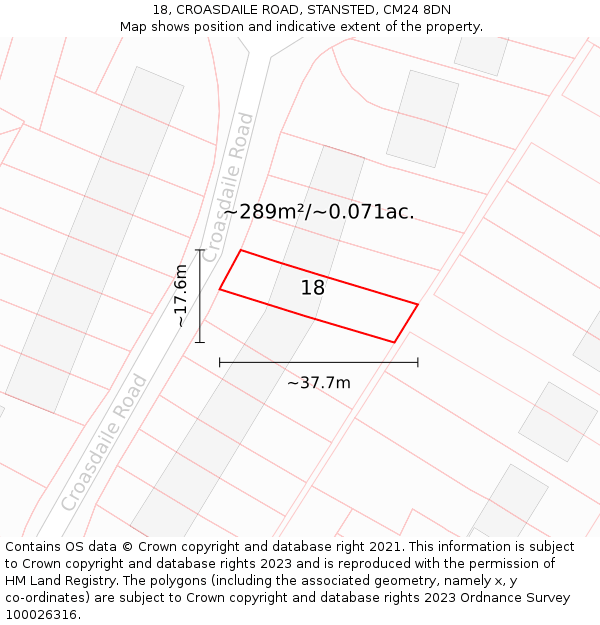 18, CROASDAILE ROAD, STANSTED, CM24 8DN: Plot and title map