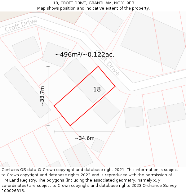 18, CROFT DRIVE, GRANTHAM, NG31 9EB: Plot and title map