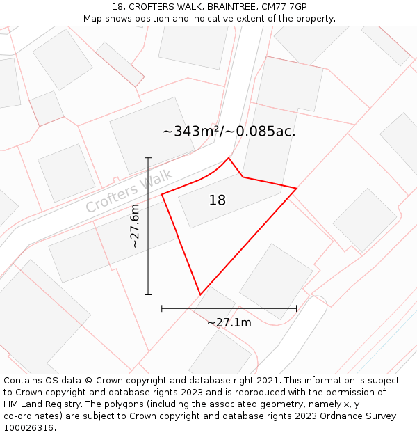 18, CROFTERS WALK, BRAINTREE, CM77 7GP: Plot and title map