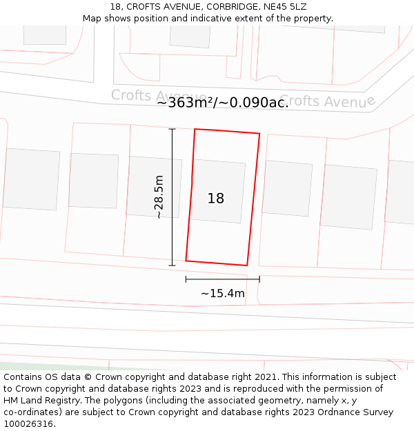 18, CROFTS AVENUE, CORBRIDGE, NE45 5LZ: Plot and title map