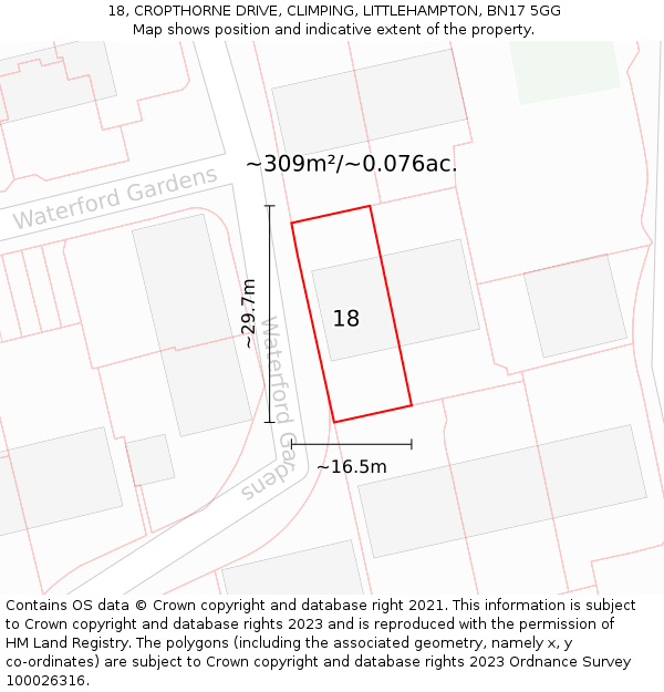 18, CROPTHORNE DRIVE, CLIMPING, LITTLEHAMPTON, BN17 5GG: Plot and title map