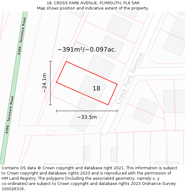 18, CROSS PARK AVENUE, PLYMOUTH, PL6 5AR: Plot and title map