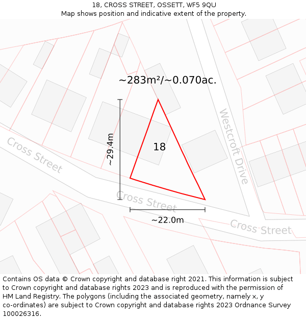 18, CROSS STREET, OSSETT, WF5 9QU: Plot and title map