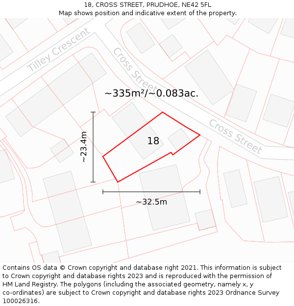 18, CROSS STREET, PRUDHOE, NE42 5FL: Plot and title map