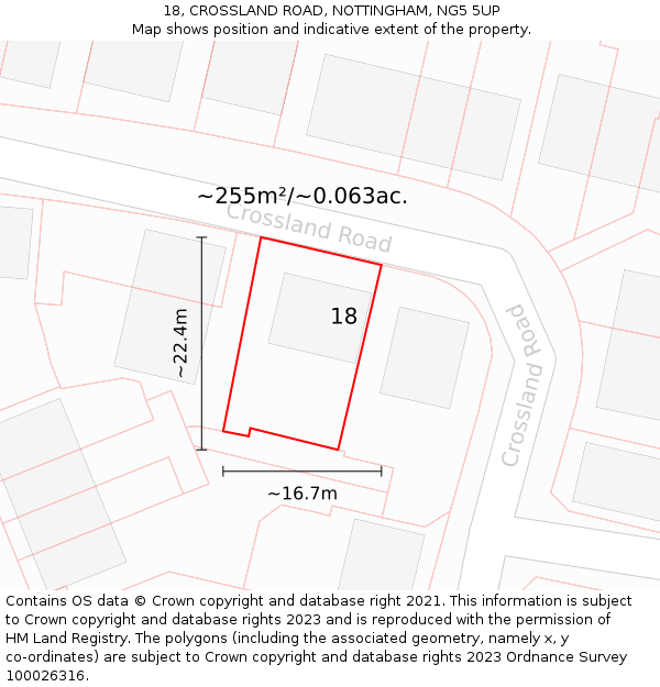 18, CROSSLAND ROAD, NOTTINGHAM, NG5 5UP: Plot and title map