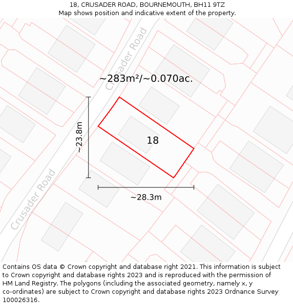 18, CRUSADER ROAD, BOURNEMOUTH, BH11 9TZ: Plot and title map