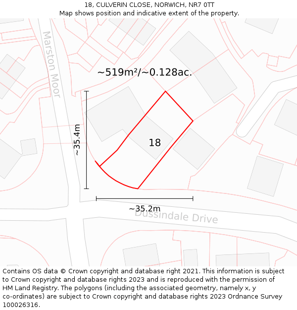 18, CULVERIN CLOSE, NORWICH, NR7 0TT: Plot and title map