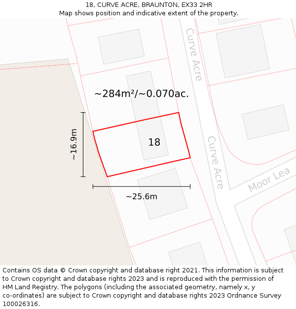 18, CURVE ACRE, BRAUNTON, EX33 2HR: Plot and title map