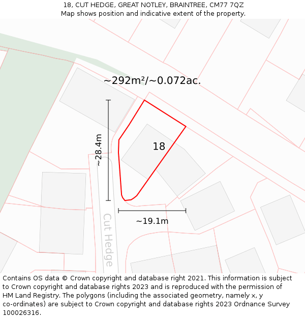 18, CUT HEDGE, GREAT NOTLEY, BRAINTREE, CM77 7QZ: Plot and title map