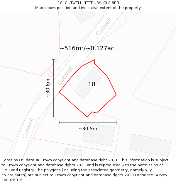 18, CUTWELL, TETBURY, GL8 8EB: Plot and title map