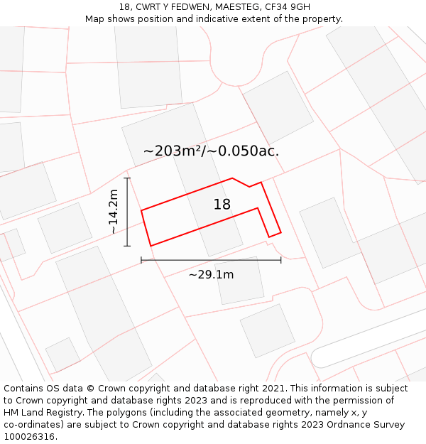 18, CWRT Y FEDWEN, MAESTEG, CF34 9GH: Plot and title map